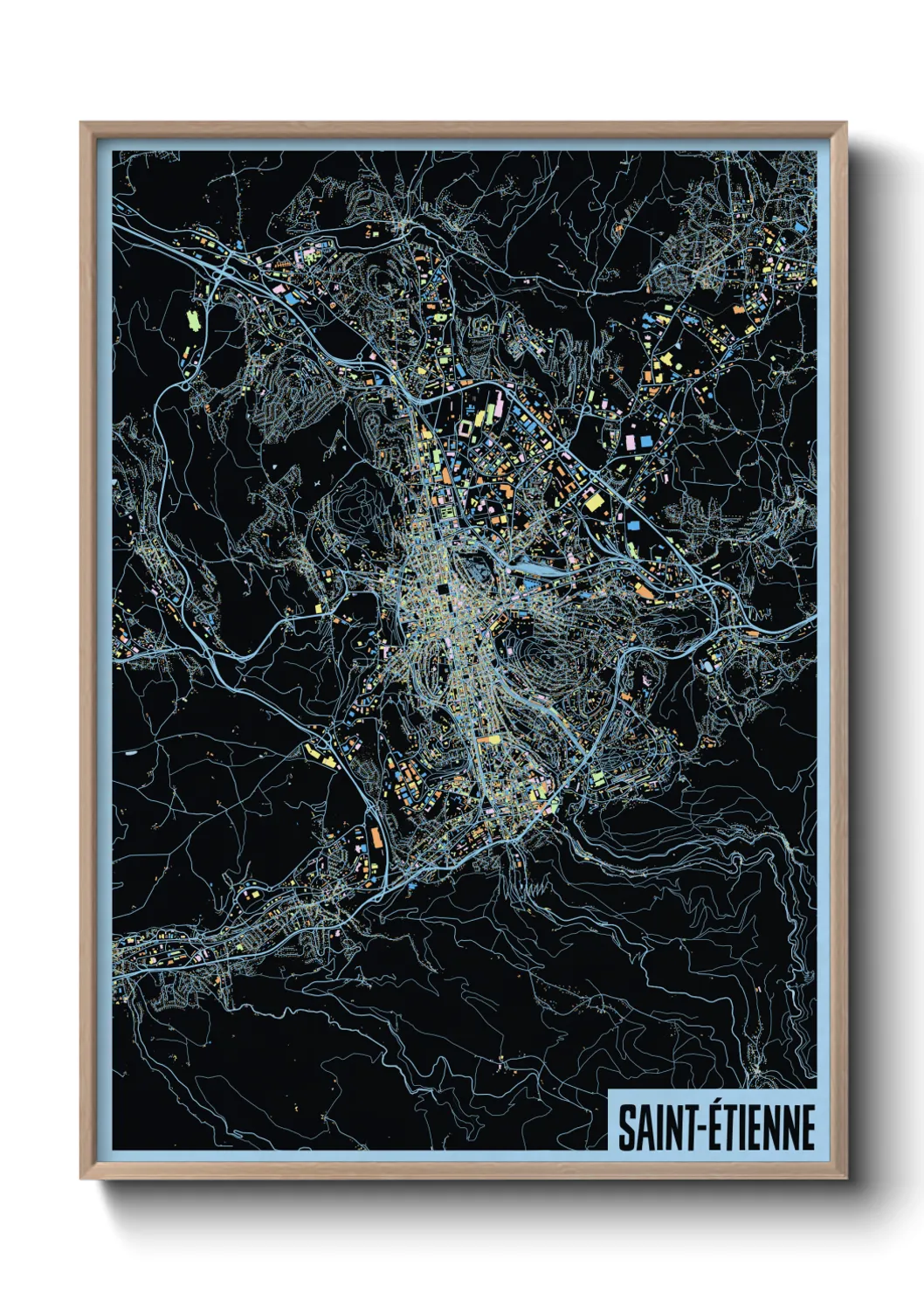 Une affiche de carte sur Saint-Étienne