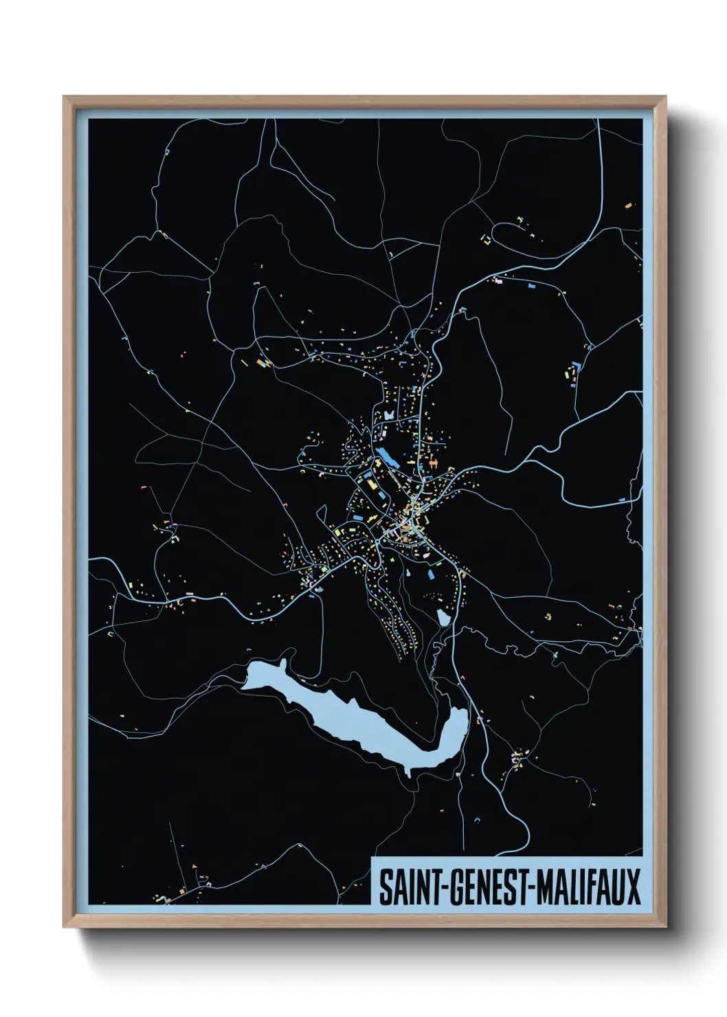 Une affiche de carte sur Saint-Genest-Malifaux