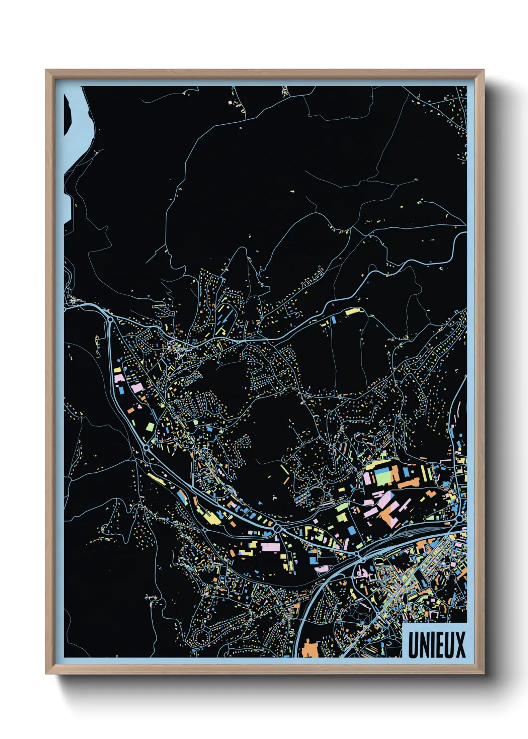 Une affiche de carte sur Unieux