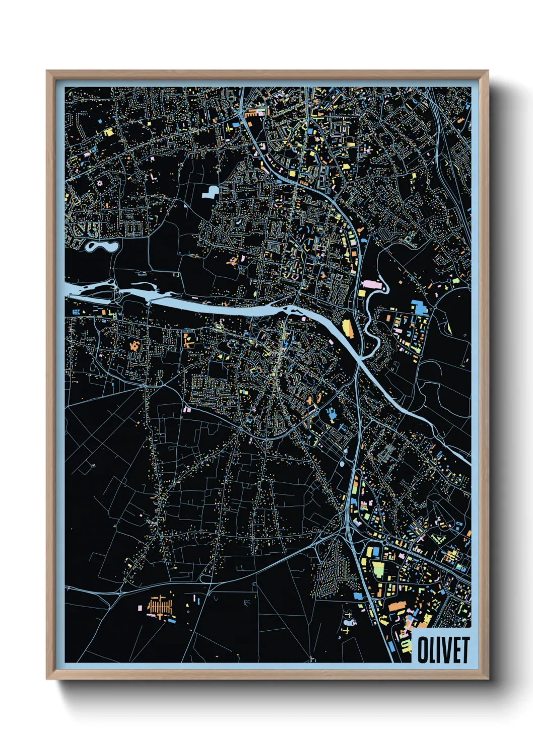 Une affiche de carte sur Olivet