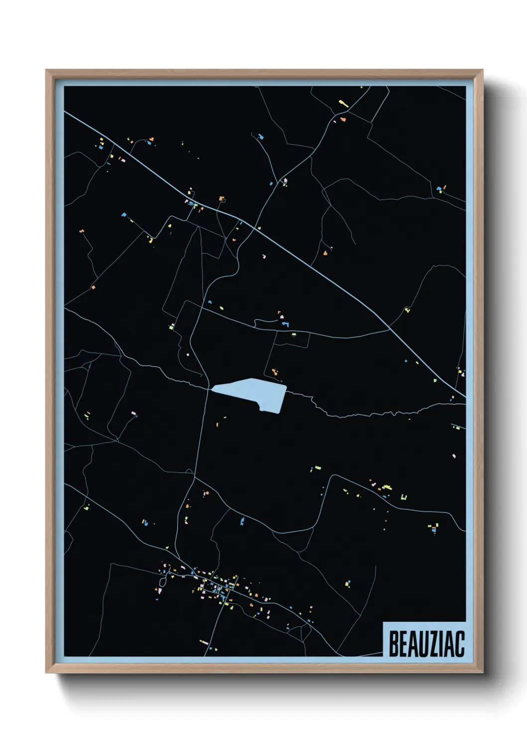 Une affiche de carte sur Beauziac