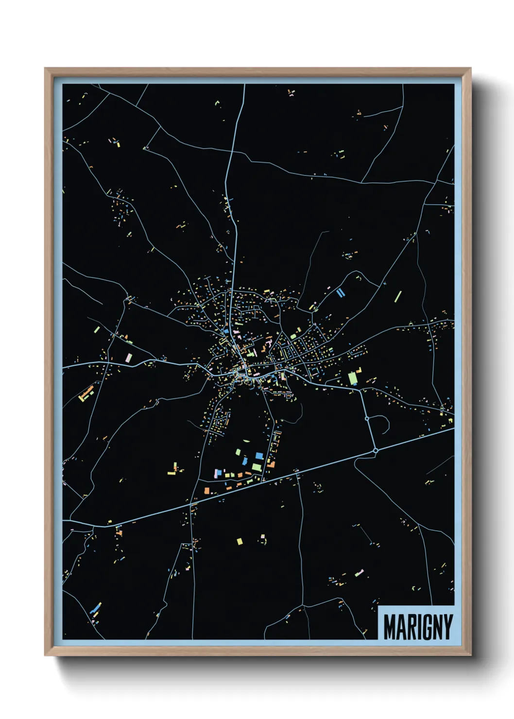 Une affiche de carte sur Marigny