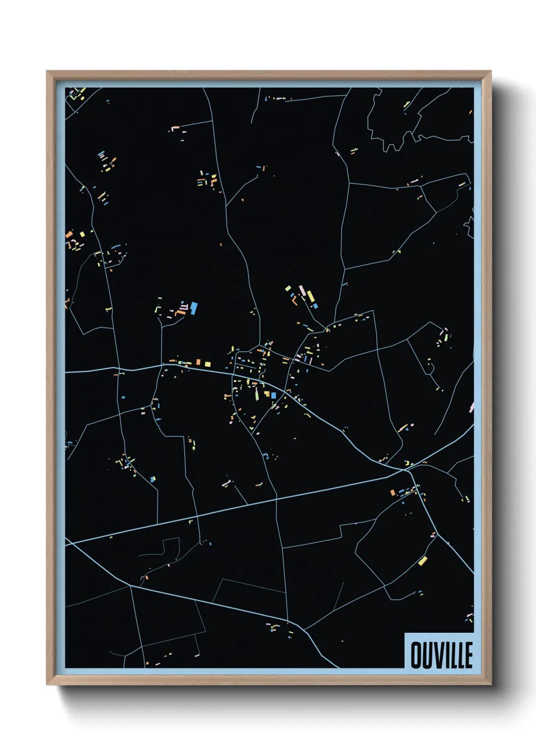 Une affiche de carte sur Ouville