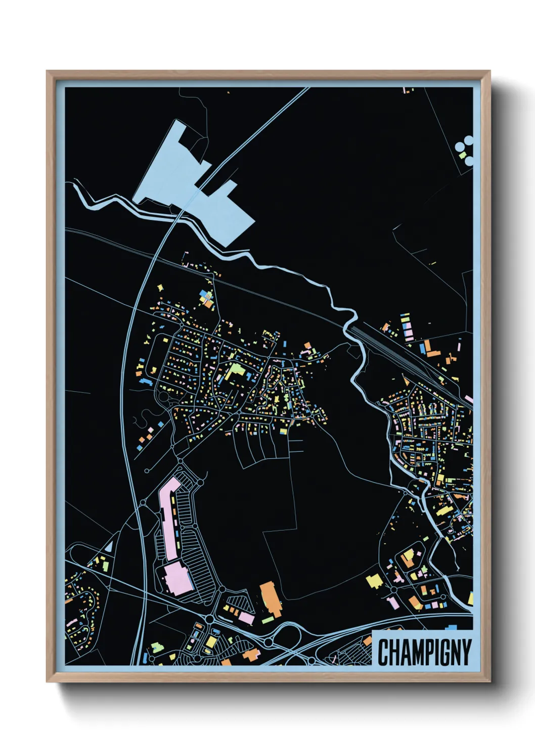 Une affiche de carte sur Champigny