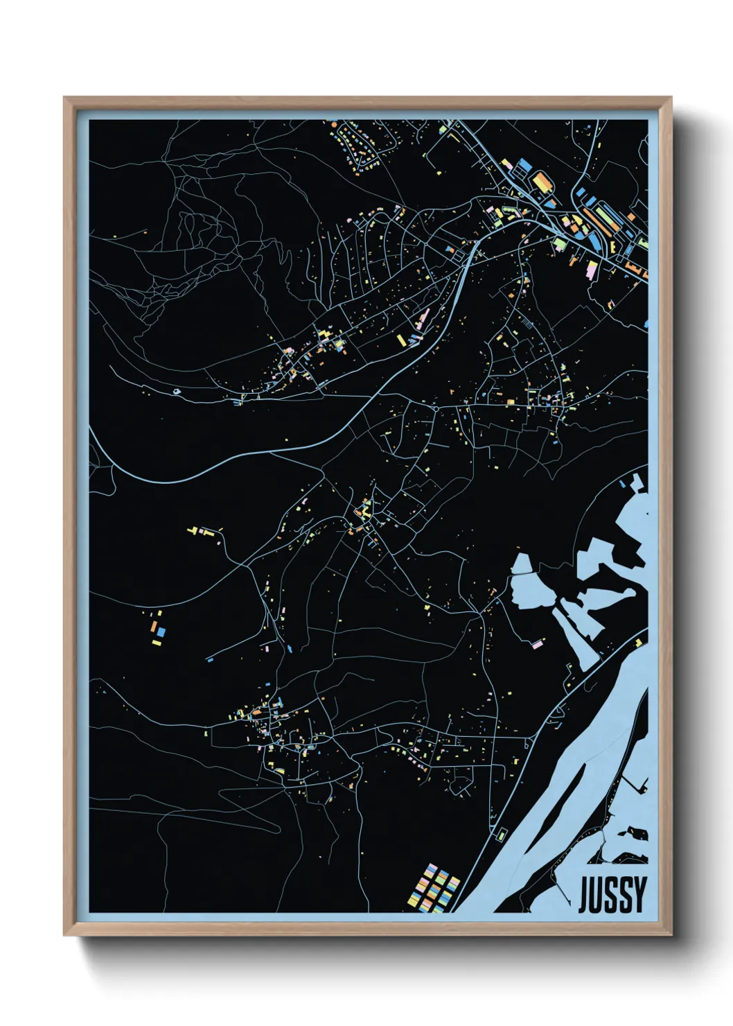 Une affiche de carte sur Jussy