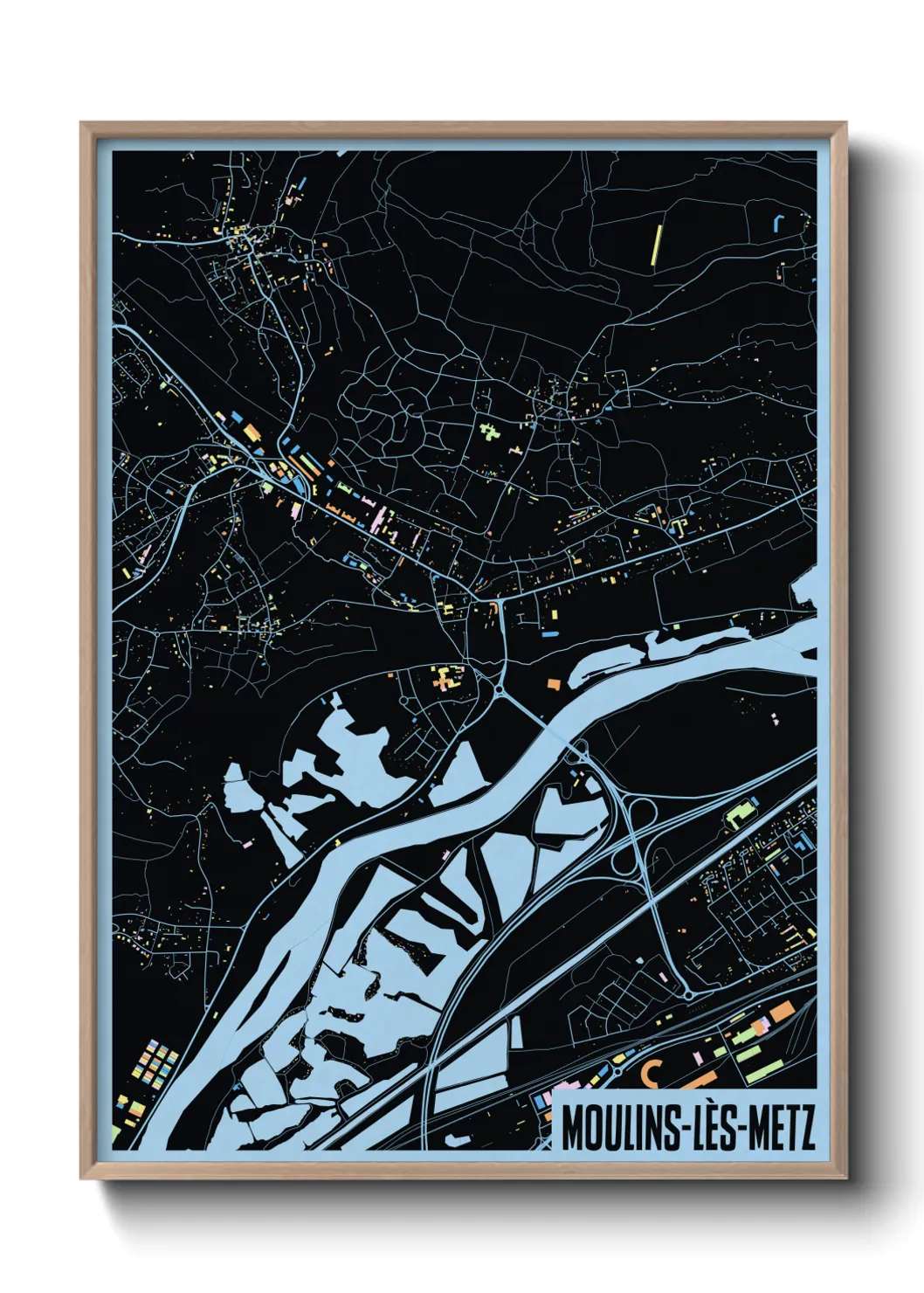 Une affiche de carte sur Moulins-lès-Metz