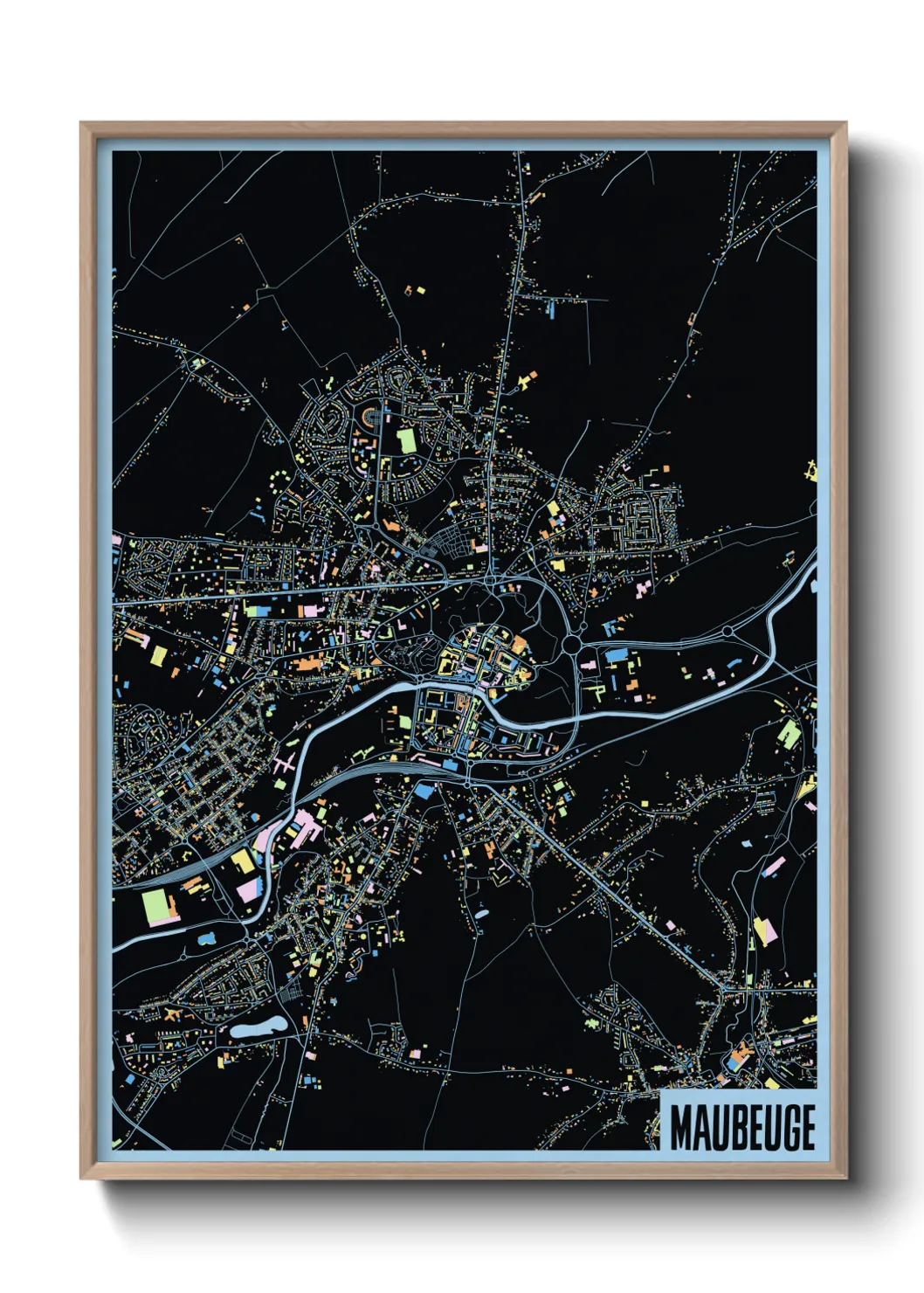 Une affiche de carte sur Maubeuge