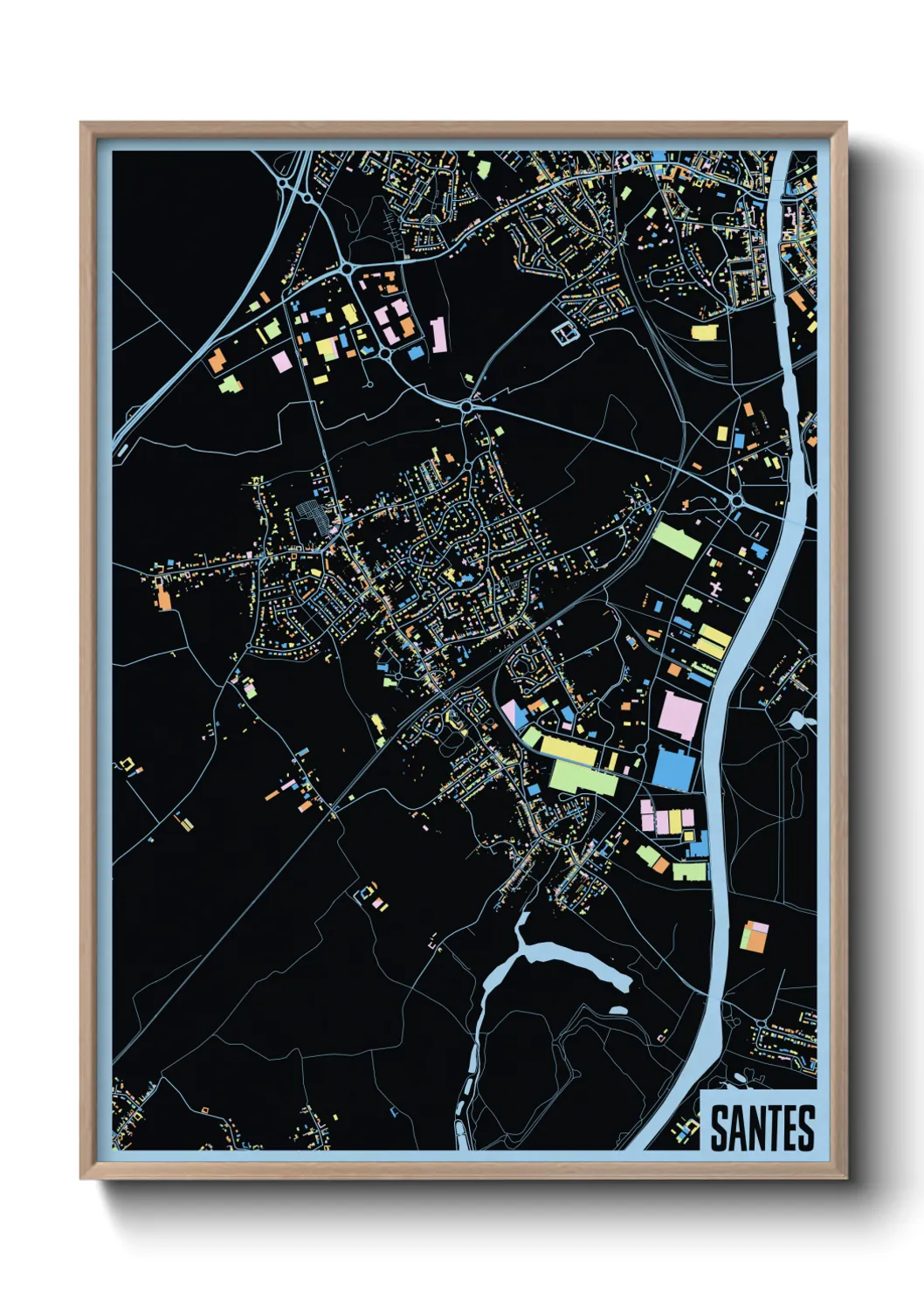 Une affiche de carte sur Santes