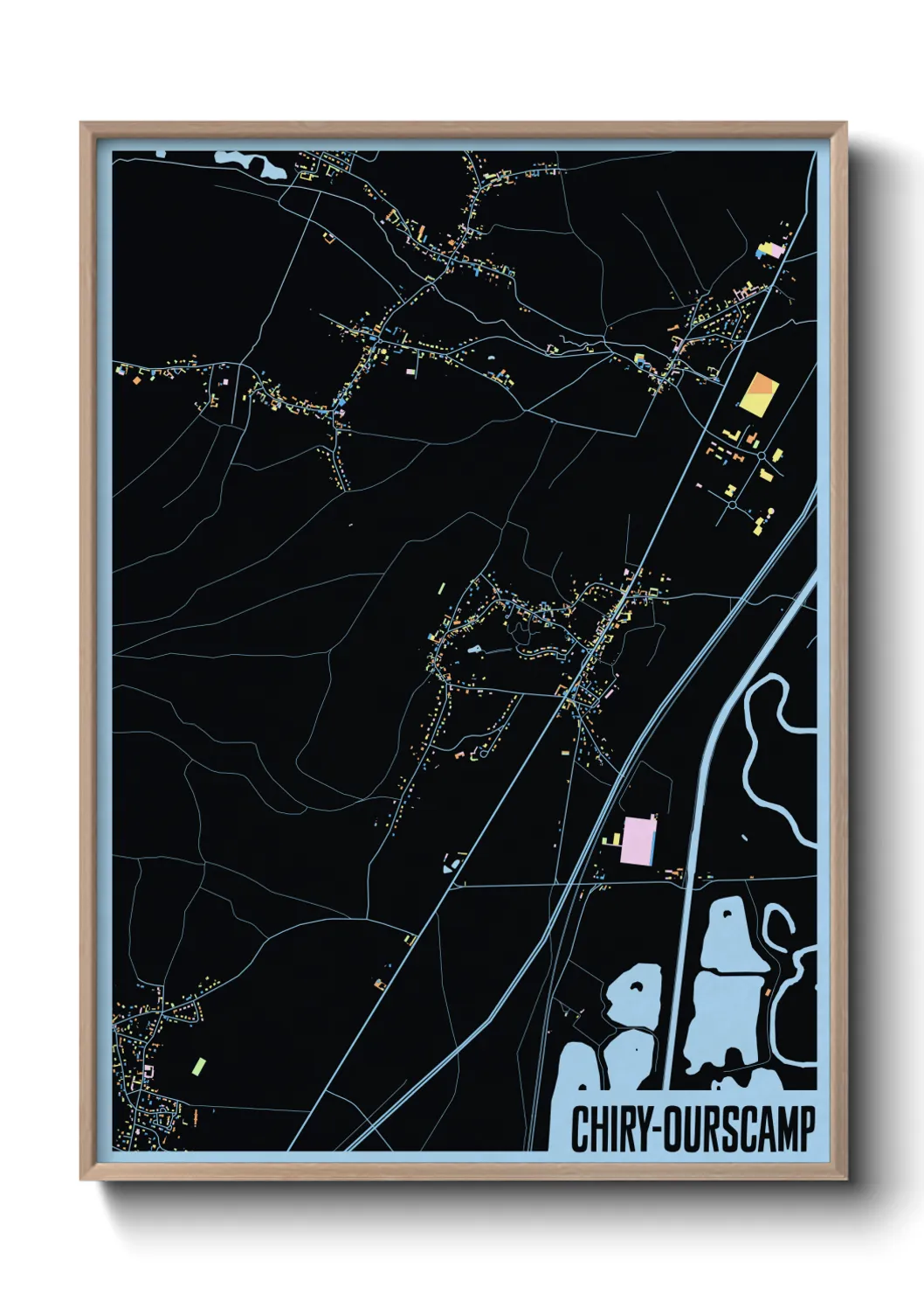 Une affiche de carte sur Chiry-Ourscamp