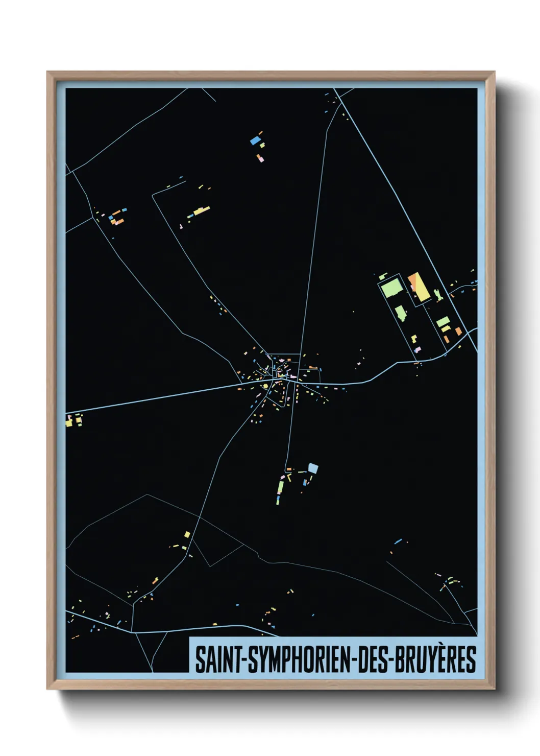 Une affiche de carte sur Saint-Symphorien-des-Bruyères
