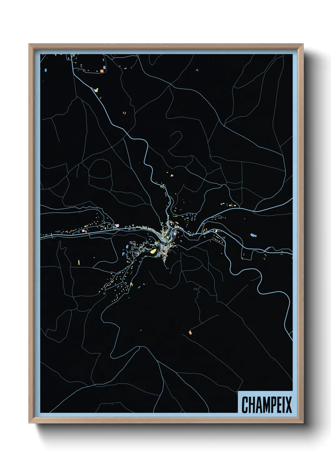 Une affiche de carte sur Champeix