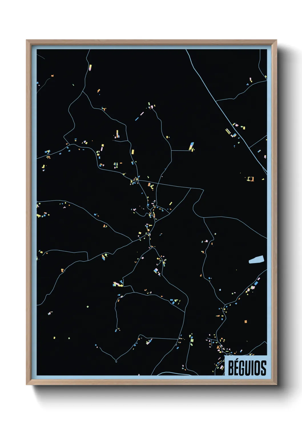 Une affiche de carte sur Béguios