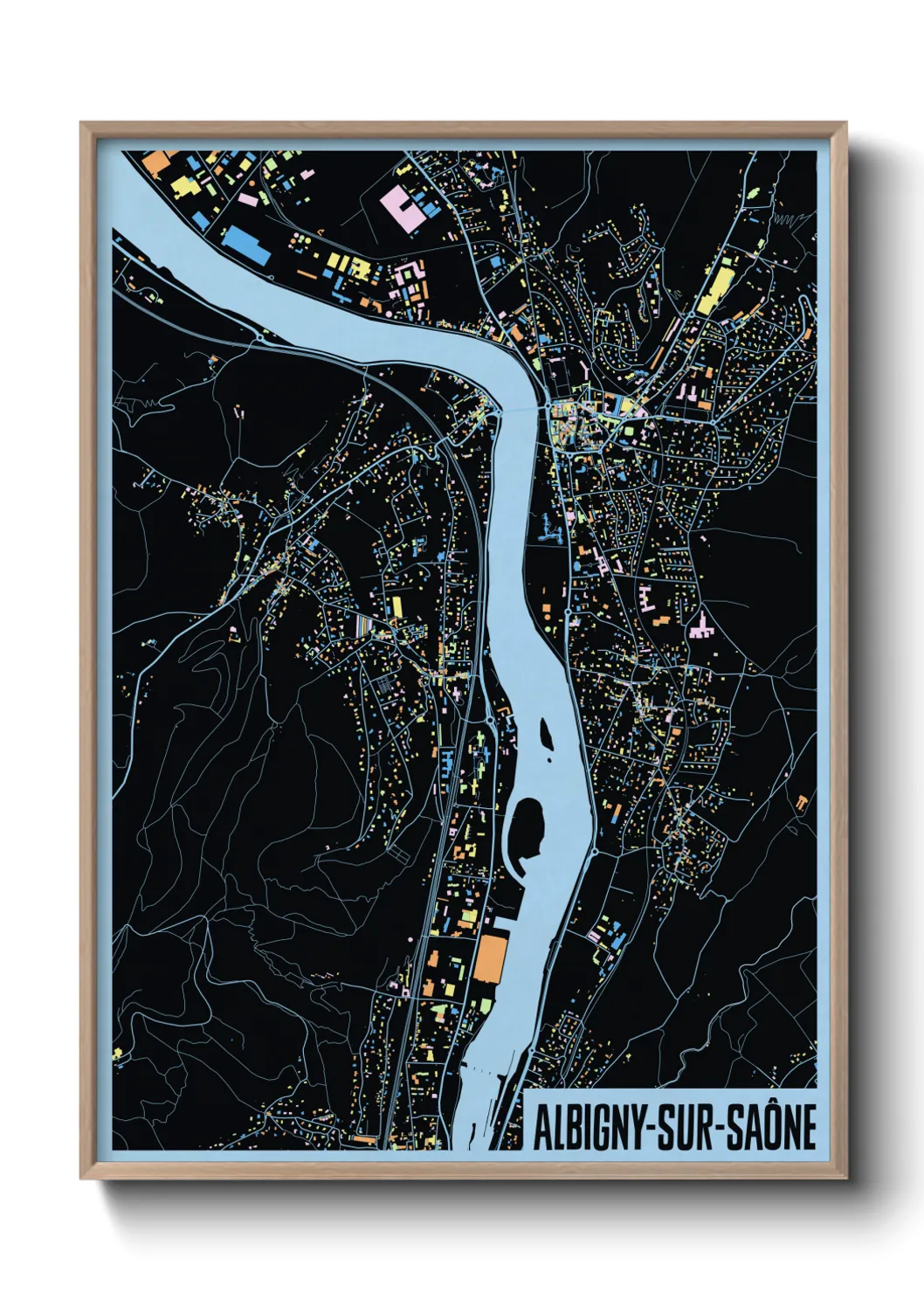 Une affiche de carte sur Albigny-sur-Saône