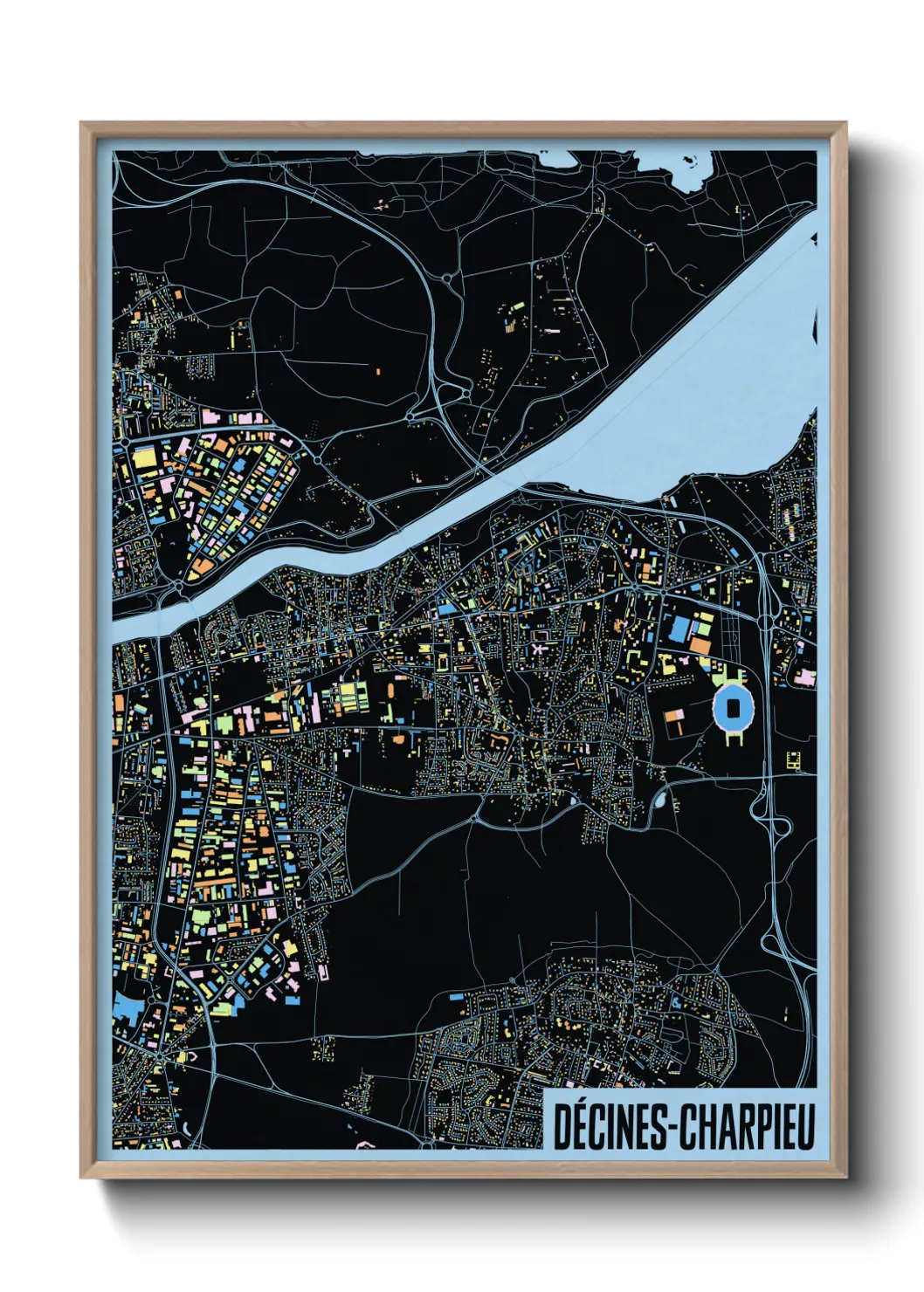 Une affiche de carte sur Décines-Charpieu
