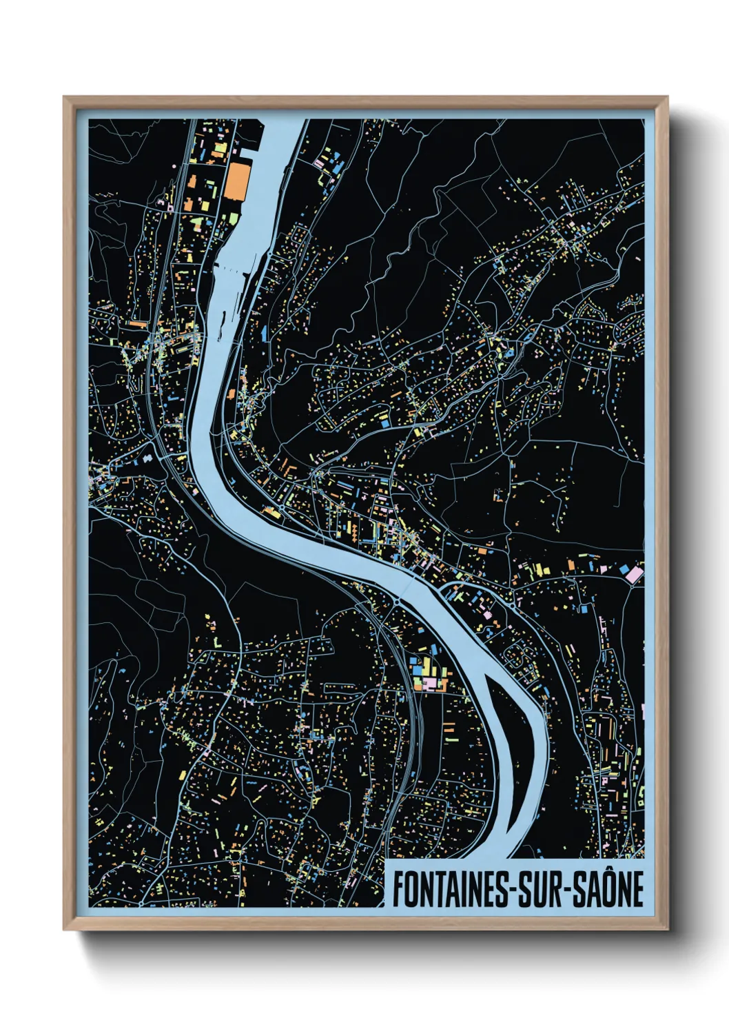 Une affiche de carte sur Fontaines-sur-Saône