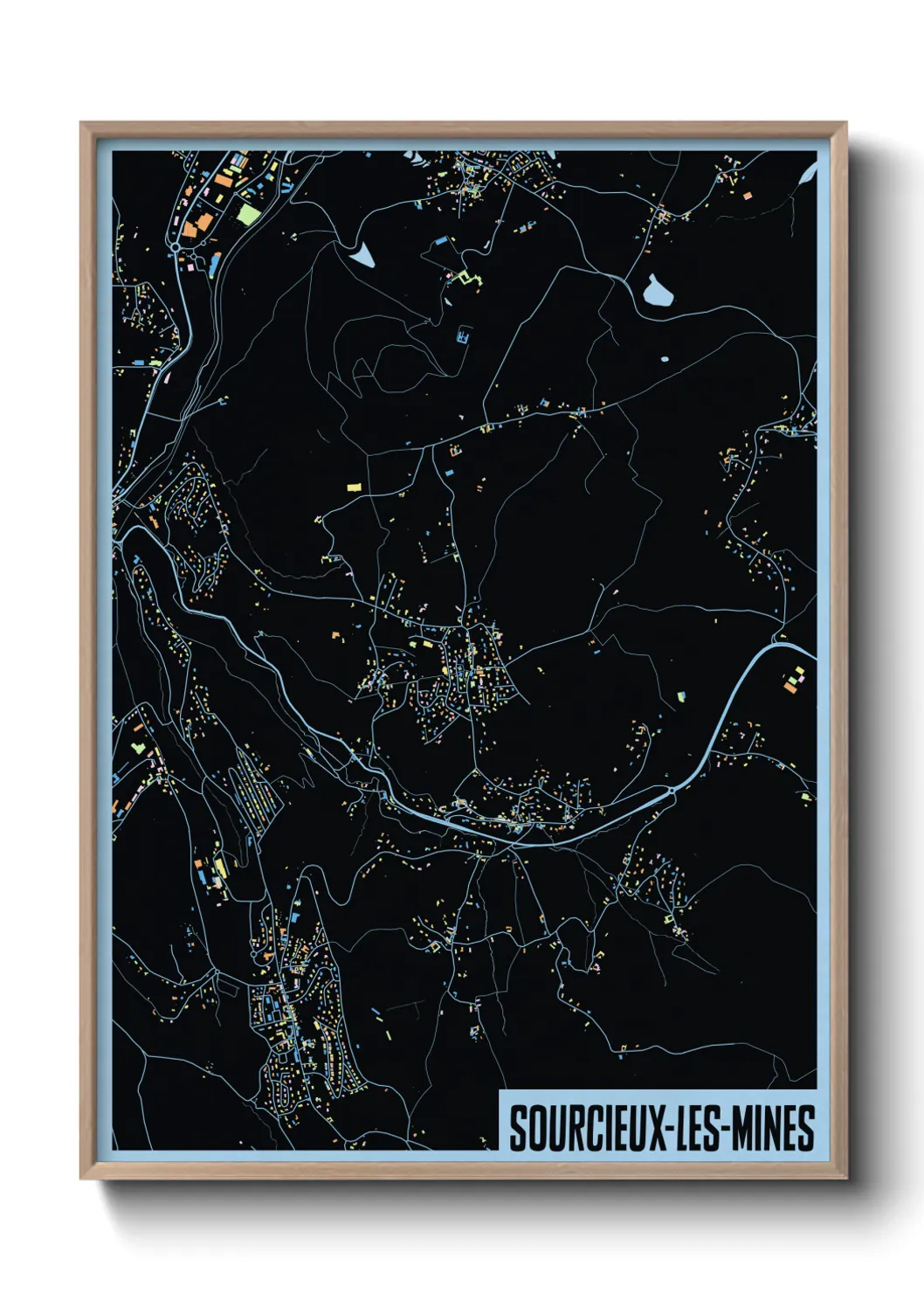Une affiche de carte sur Sourcieux-les-Mines