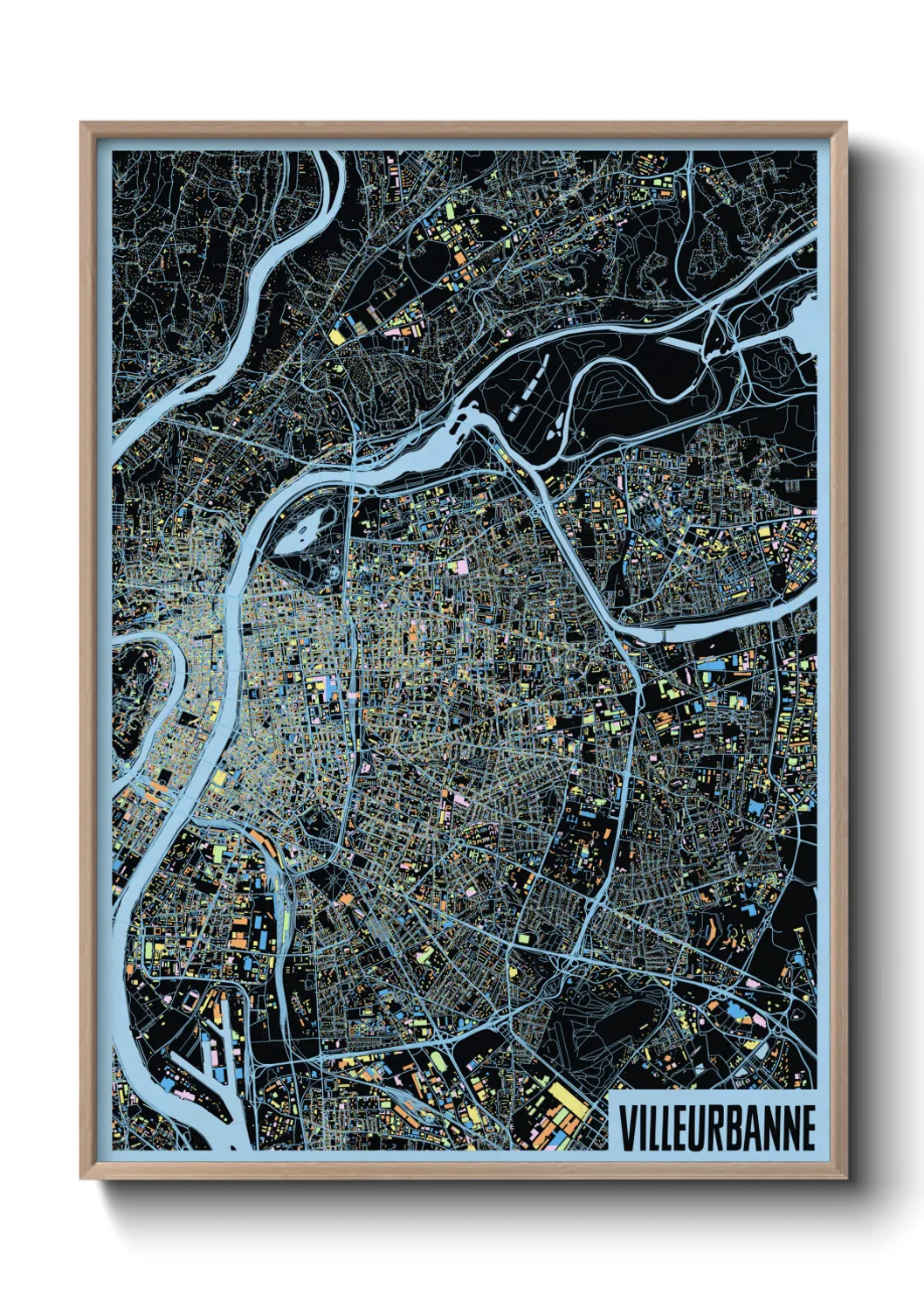 Une affiche de carte sur Villeurbanne