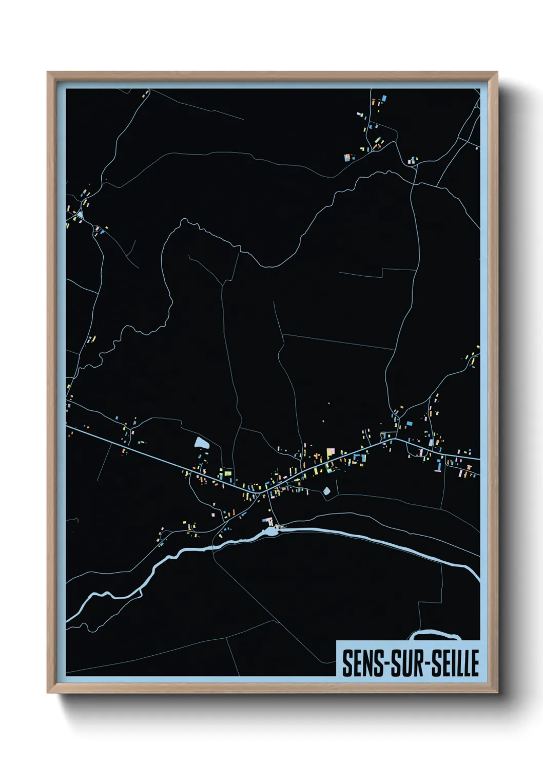 Une affiche de carte sur Sens-sur-Seille