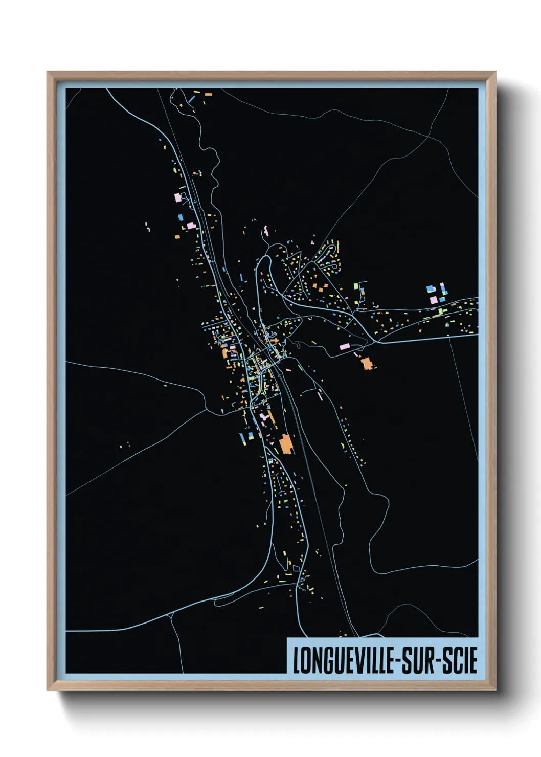 Une affiche de carte sur Longueville-sur-Scie