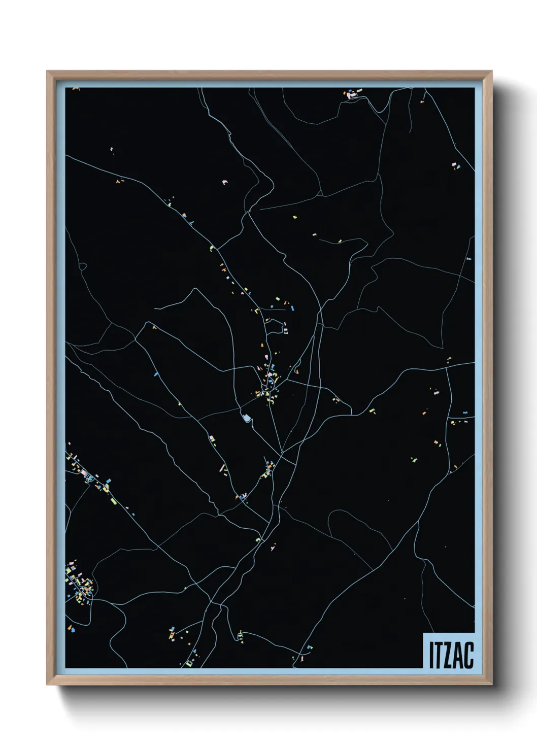 Une affiche de carte sur Itzac