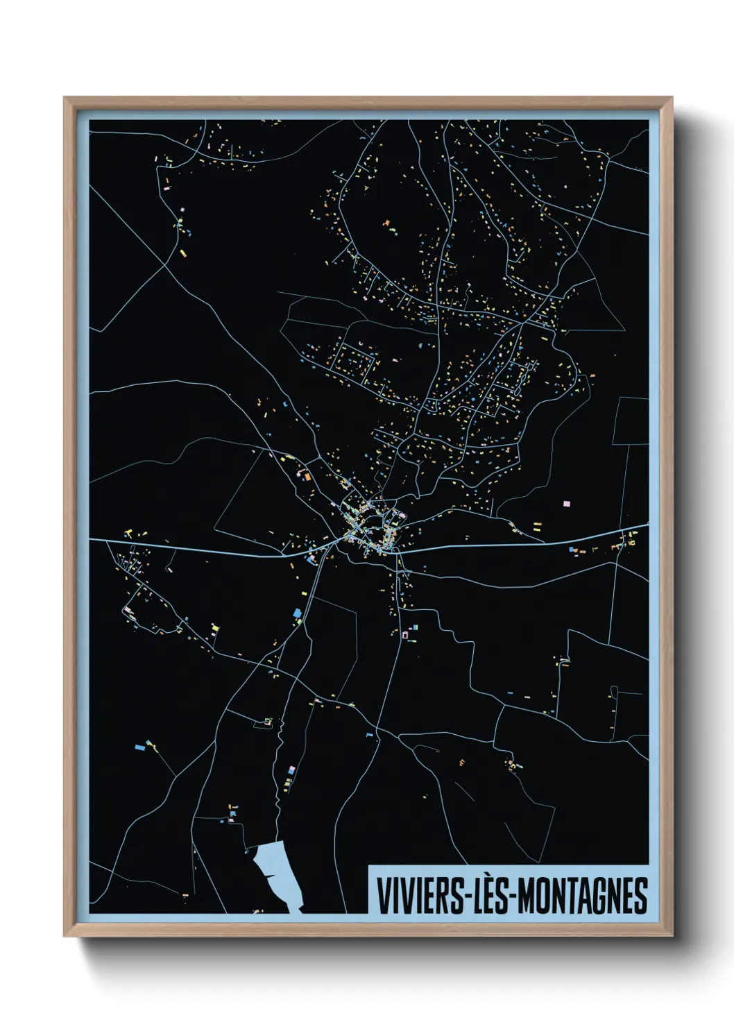Une affiche de carte sur Viviers-lès-Montagnes