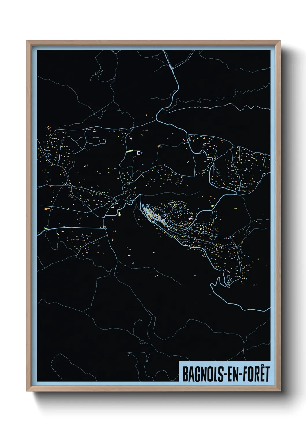 Une affiche de carte sur Bagnols-en-Forêt