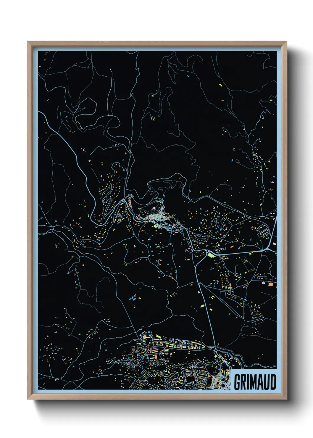 Une affiche de carte sur Grimaud