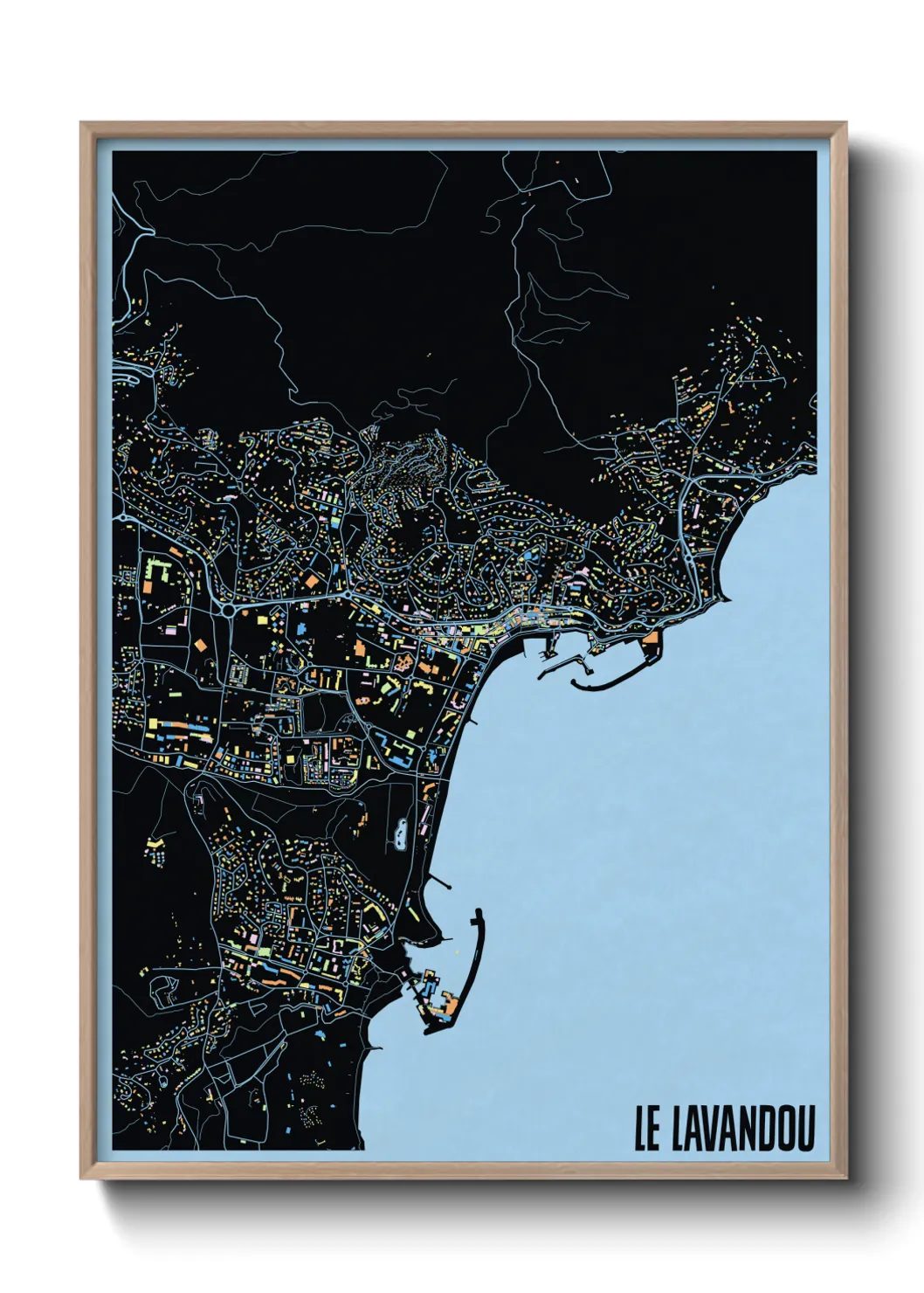 Une affiche de carte sur Le Lavandou