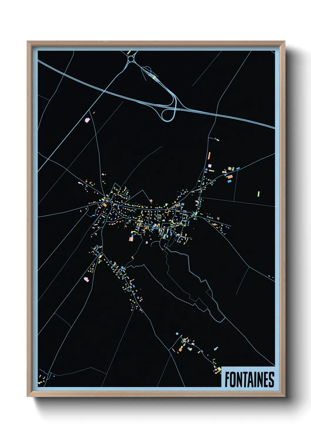 Une affiche de carte sur Fontaines