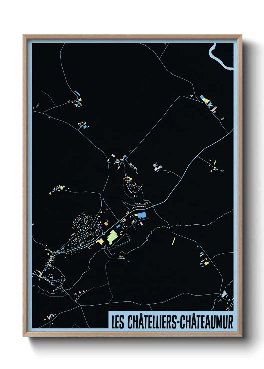 Une affiche de carte sur Les Châtelliers-Châteaumur