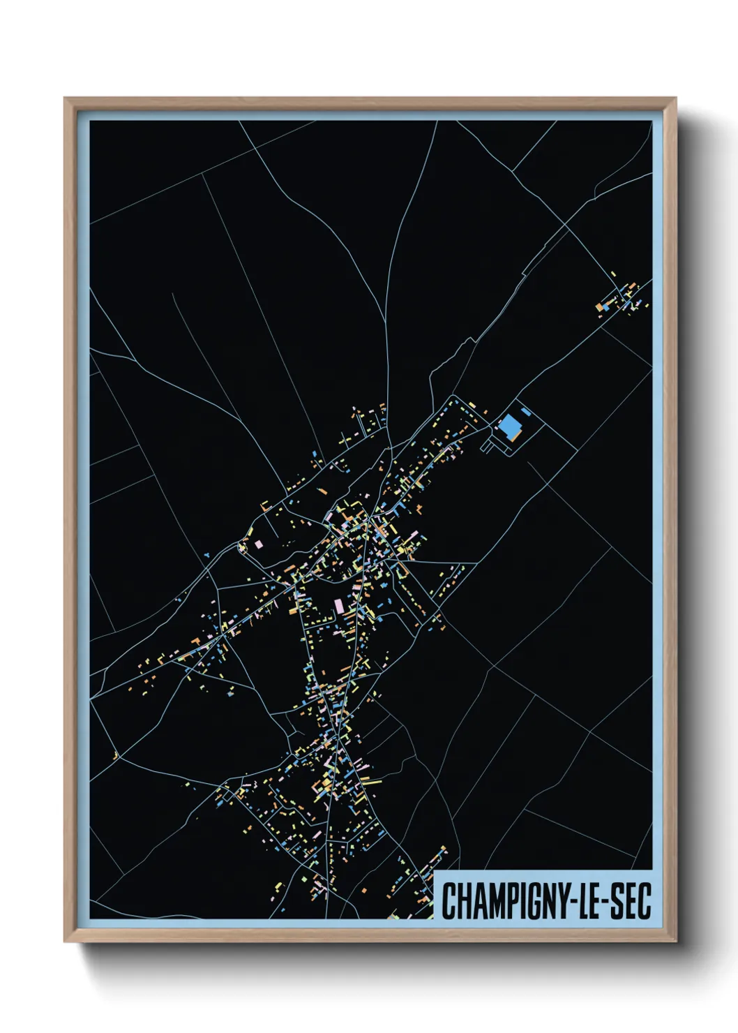 Une affiche de carte sur Champigny-le-Sec