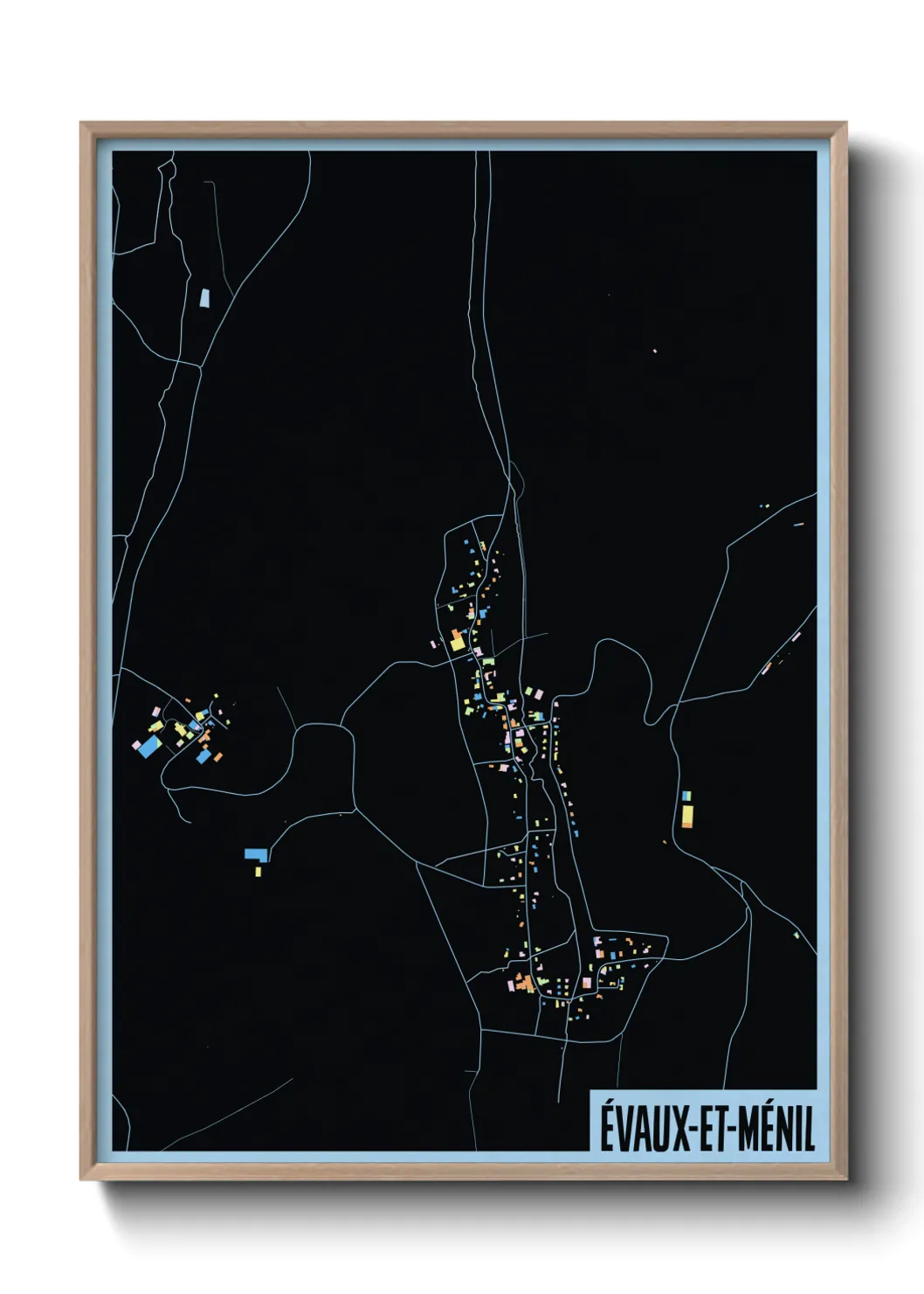 Une affiche de carte sur Évaux-et-Ménil