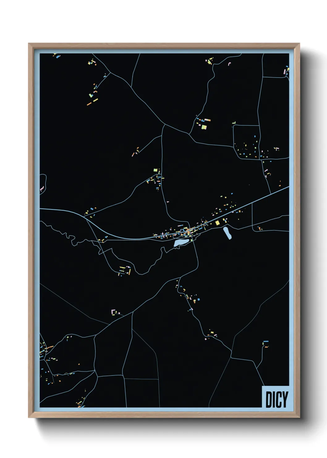 Une affiche de carte sur Dicy