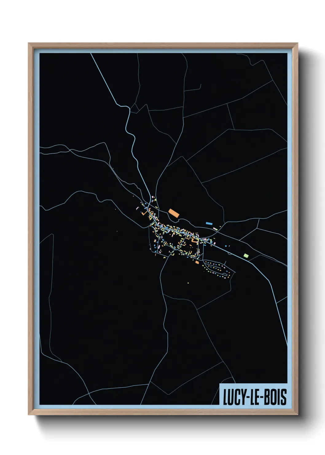 Une affiche de carte sur Lucy-le-Bois