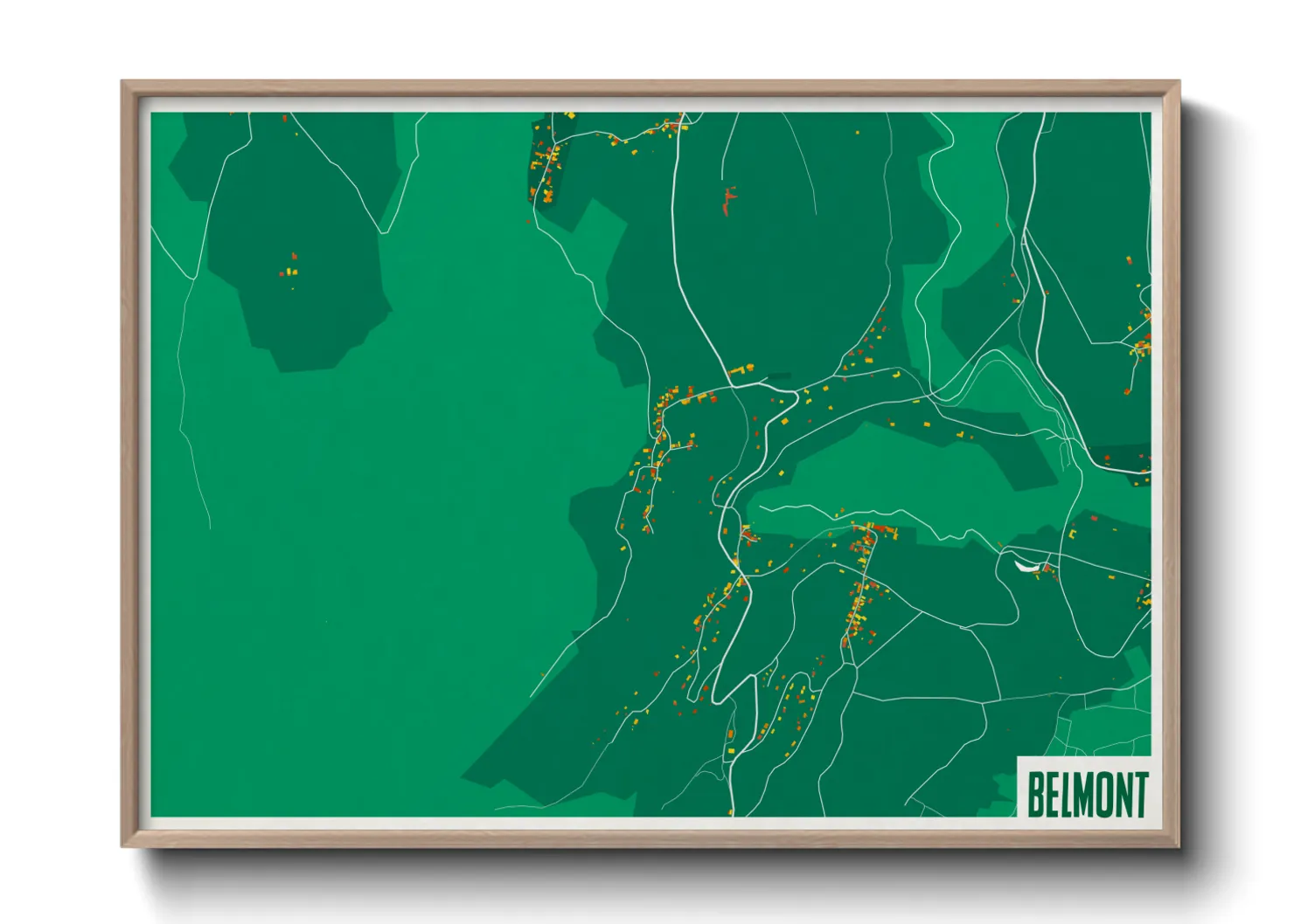 Une affiche de carte sur Belmont