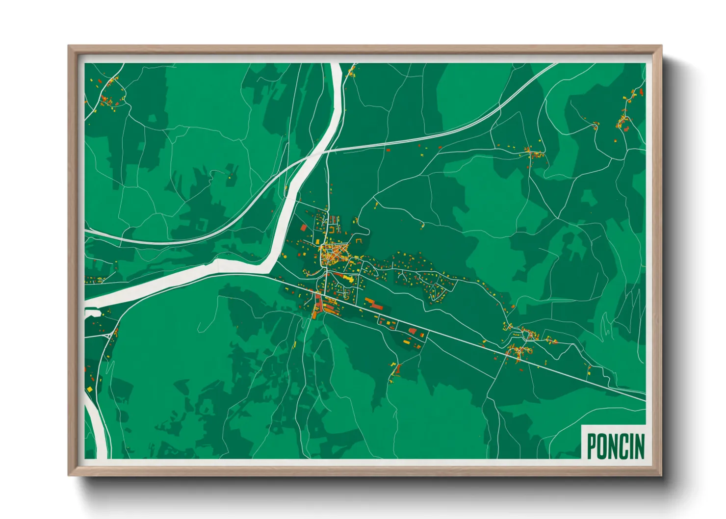 Une affiche de carte sur Poncin
