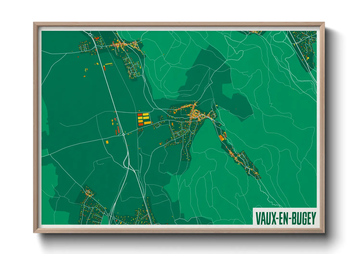 Une affiche de carte sur Vaux-en-Bugey