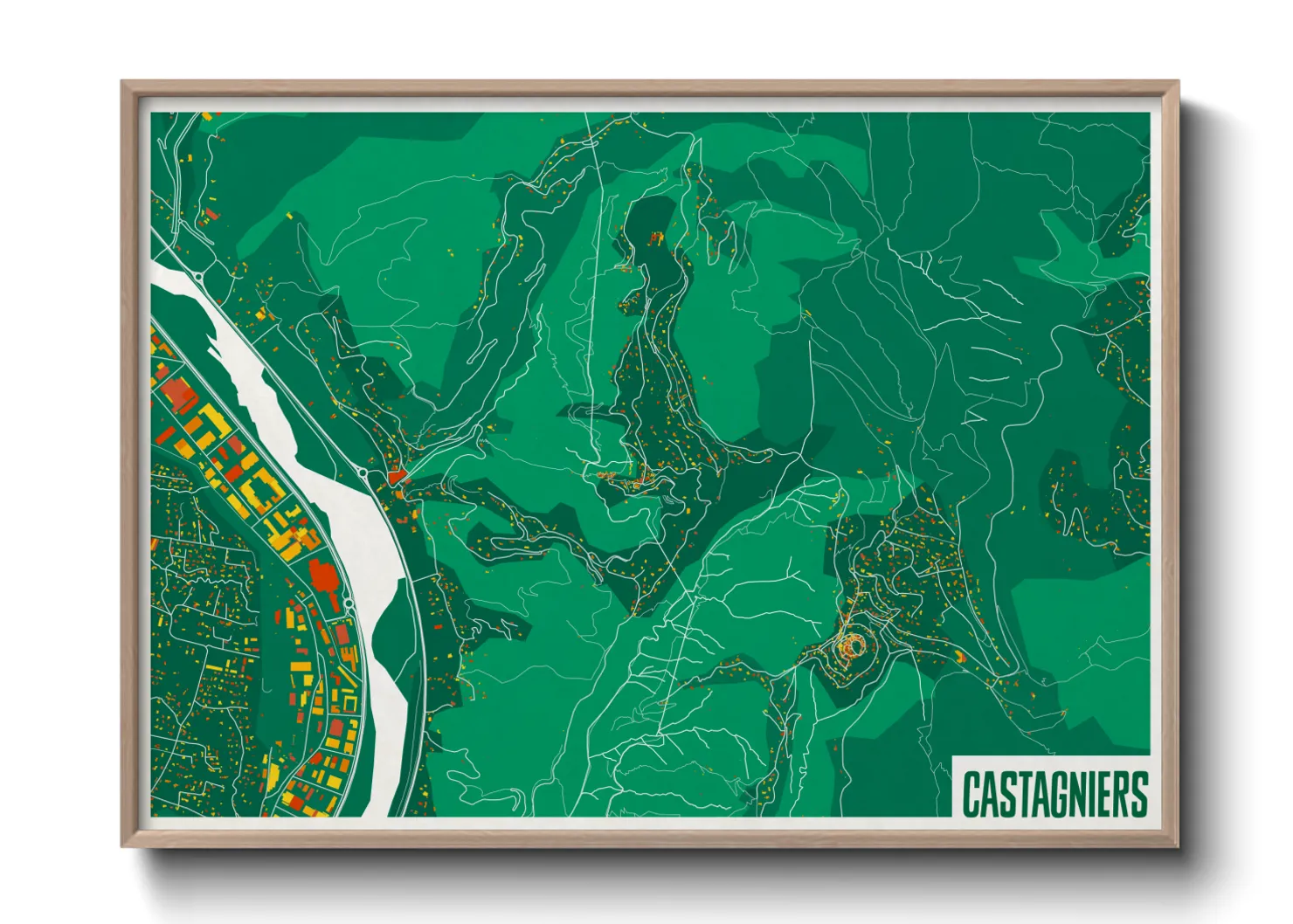 Une affiche de carte sur Castagniers