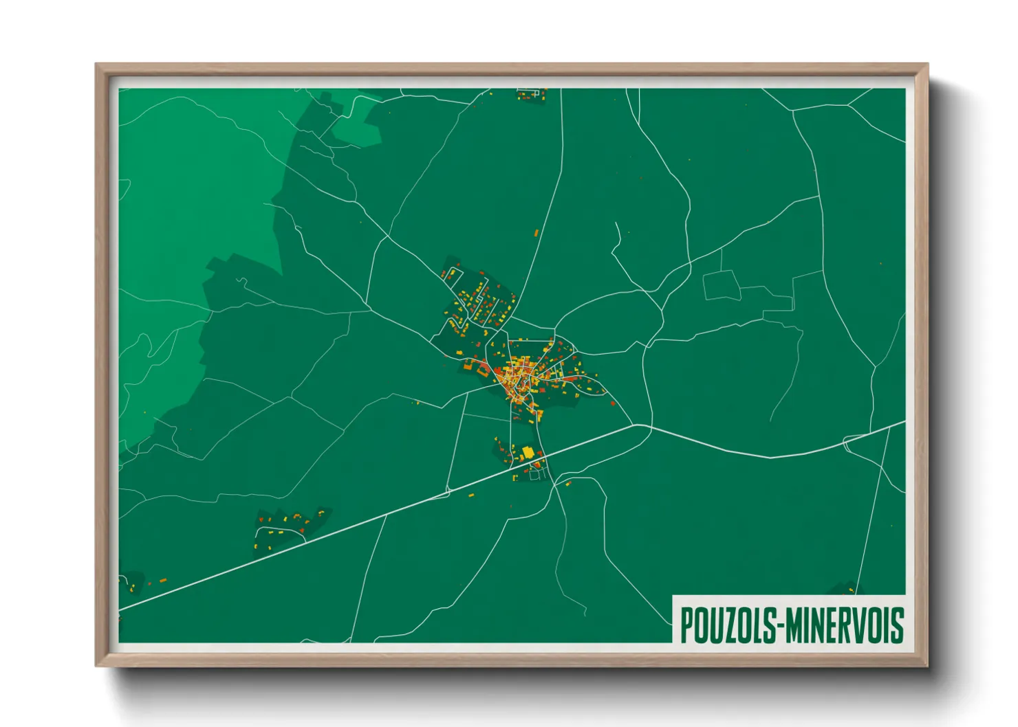 Une affiche de carte sur Pouzols-Minervois