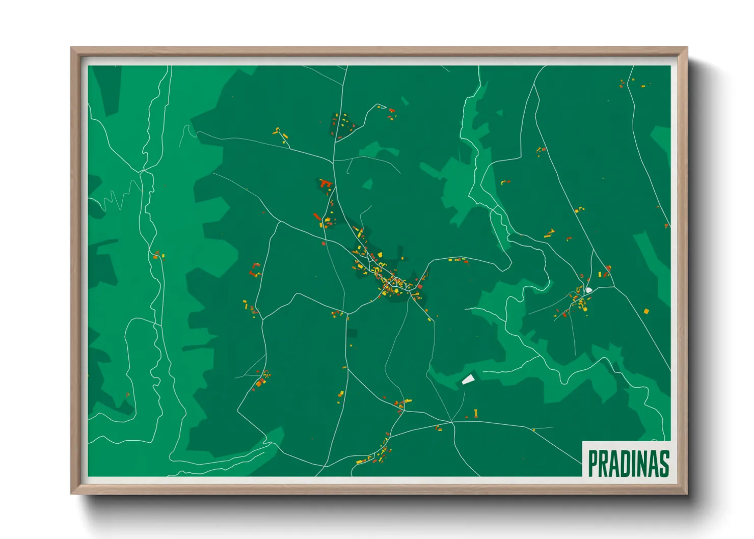 Une affiche de carte sur Pradinas