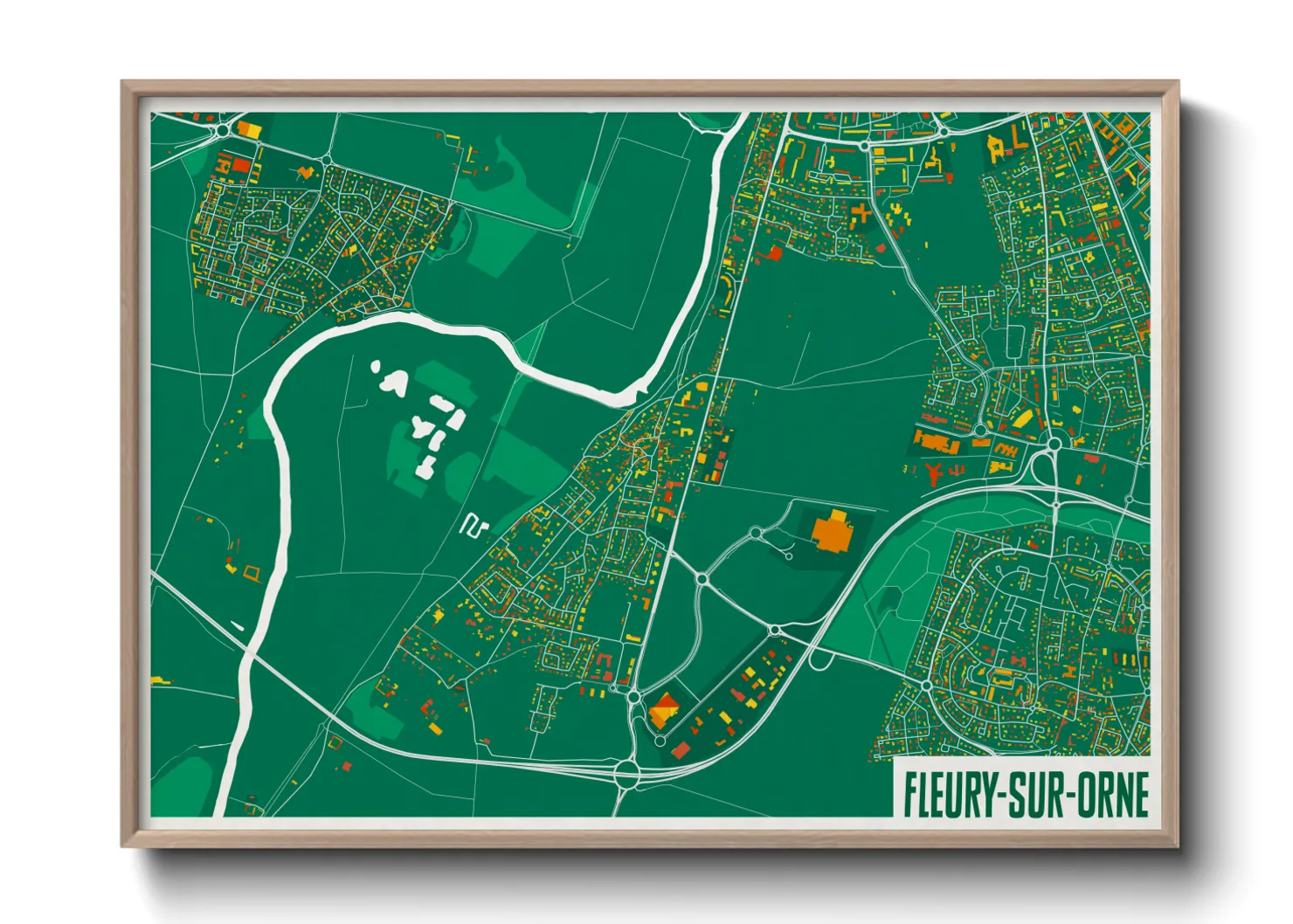 Une affiche de carte sur Fleury-sur-Orne