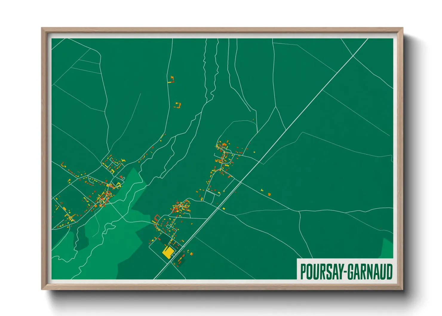 Une affiche de carte sur Poursay-Garnaud