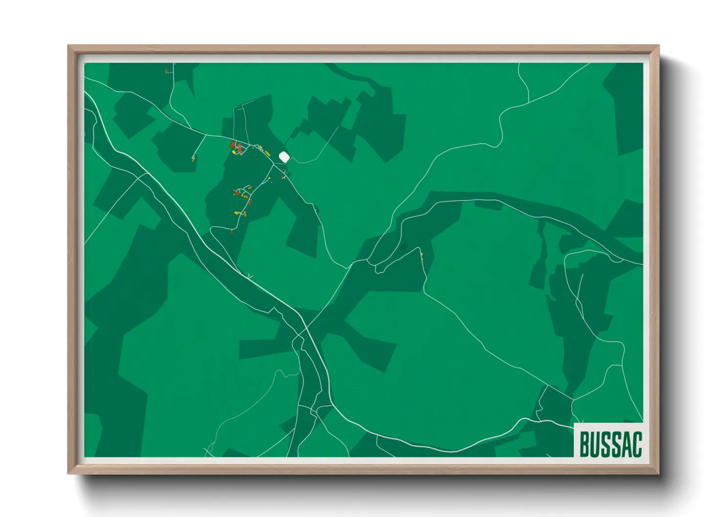 Une affiche de carte sur Bussac