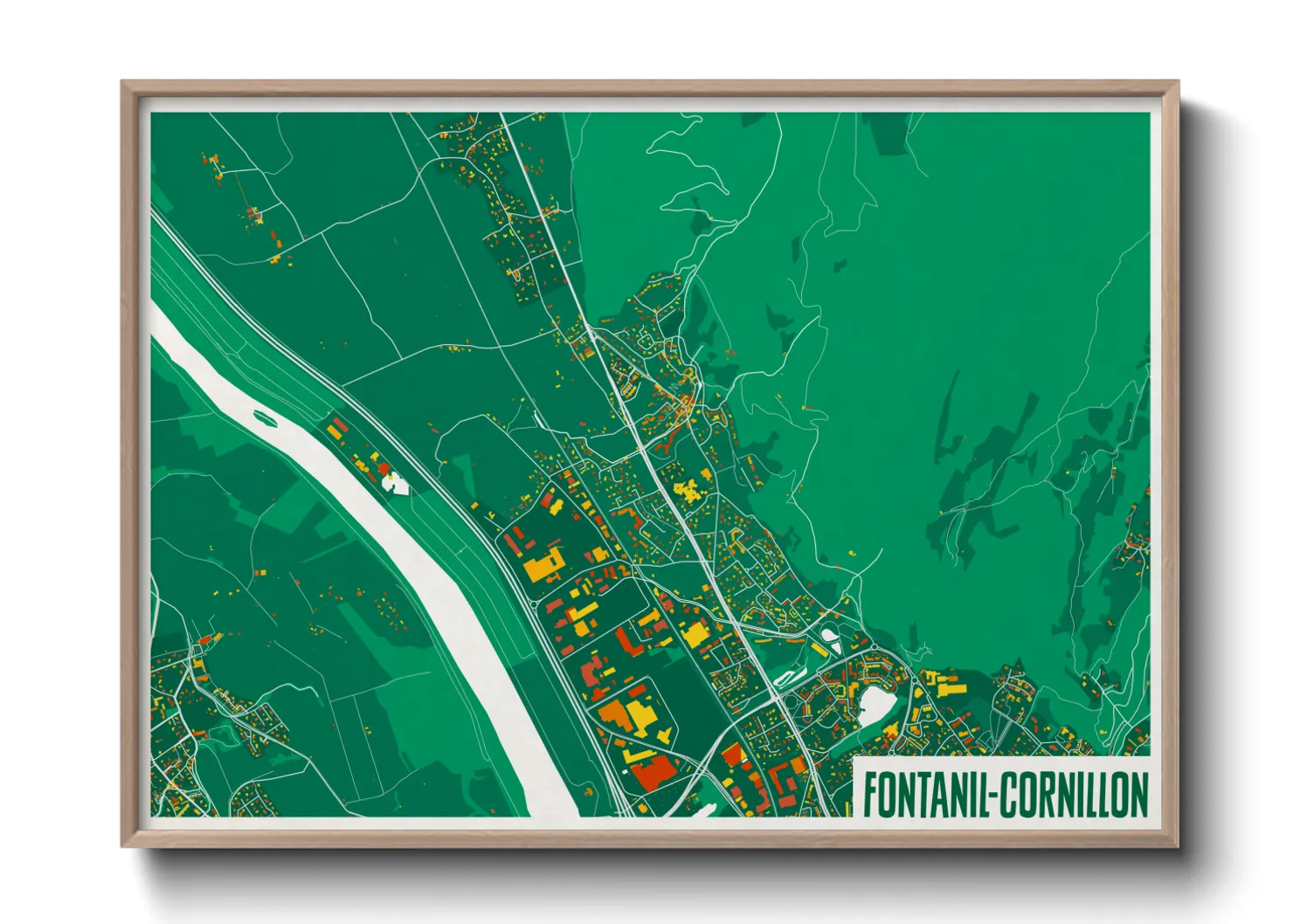 Une affiche de carte sur Fontanil-Cornillon