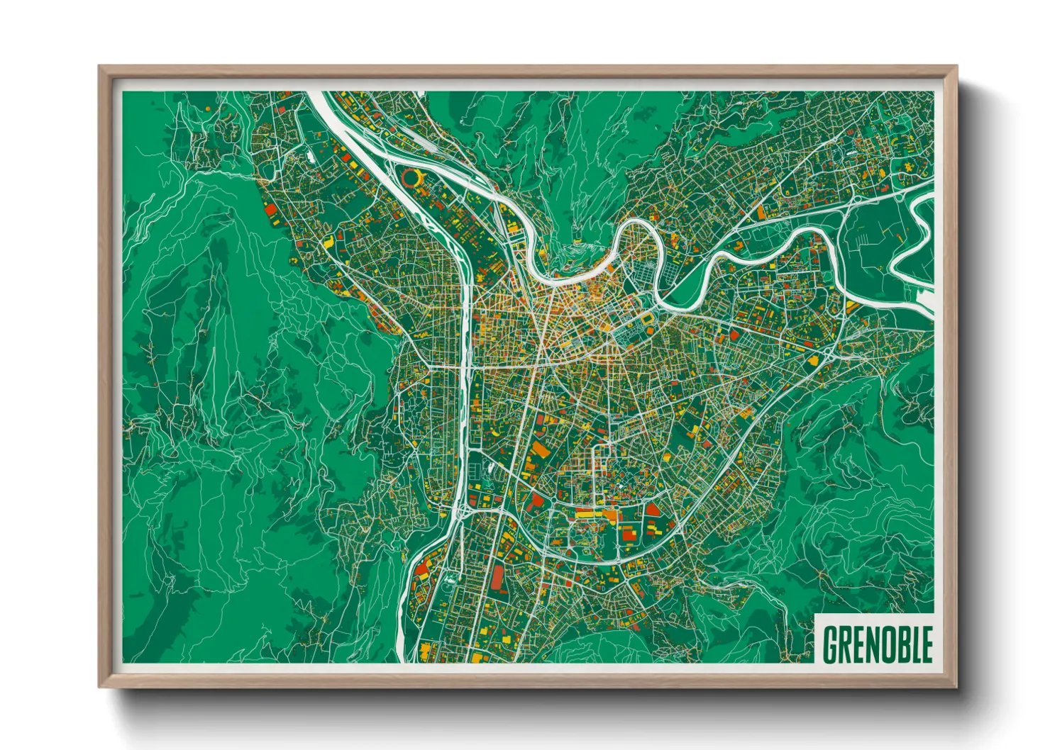 Une affiche de carte sur Grenoble