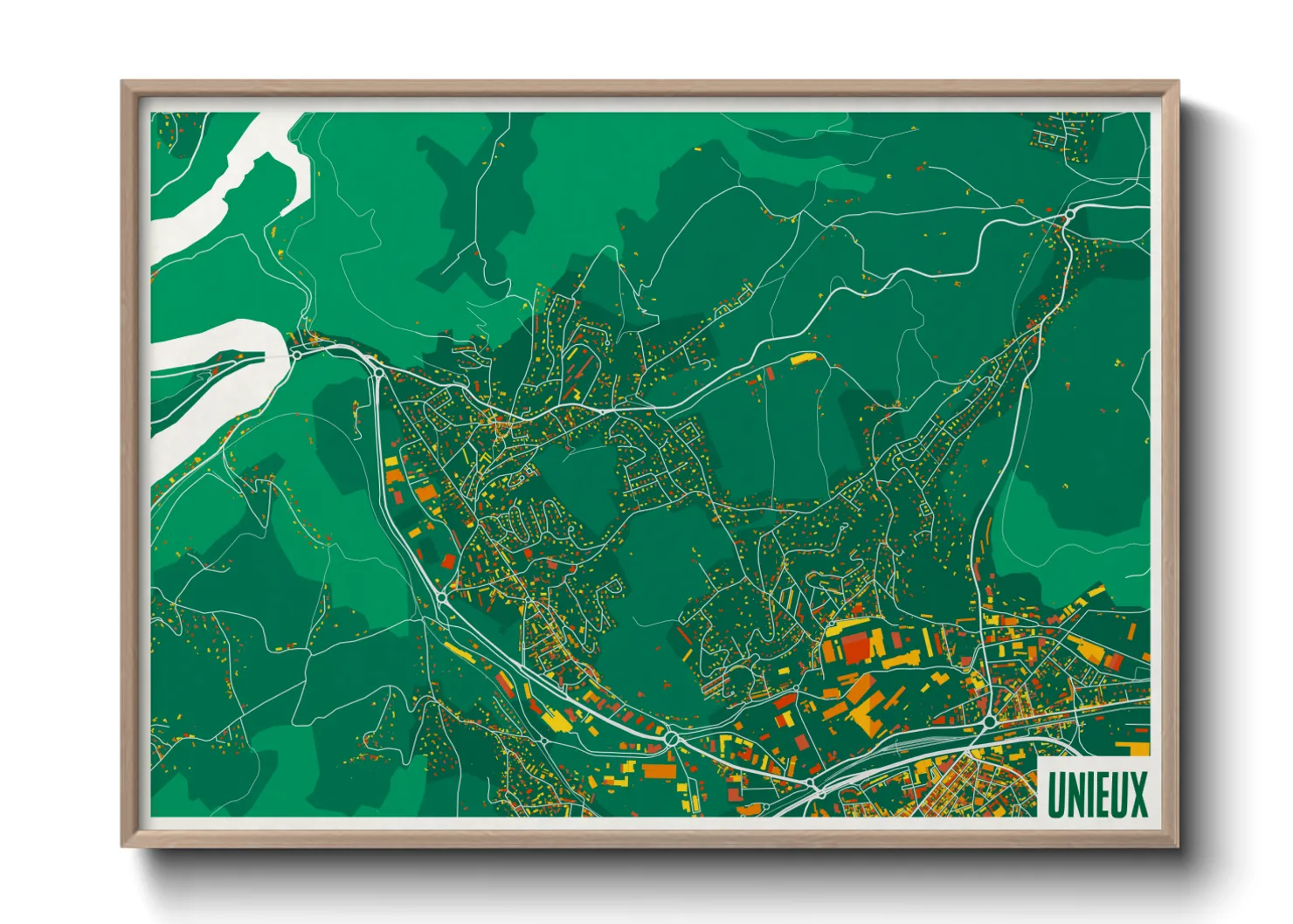 Une affiche de carte sur Unieux