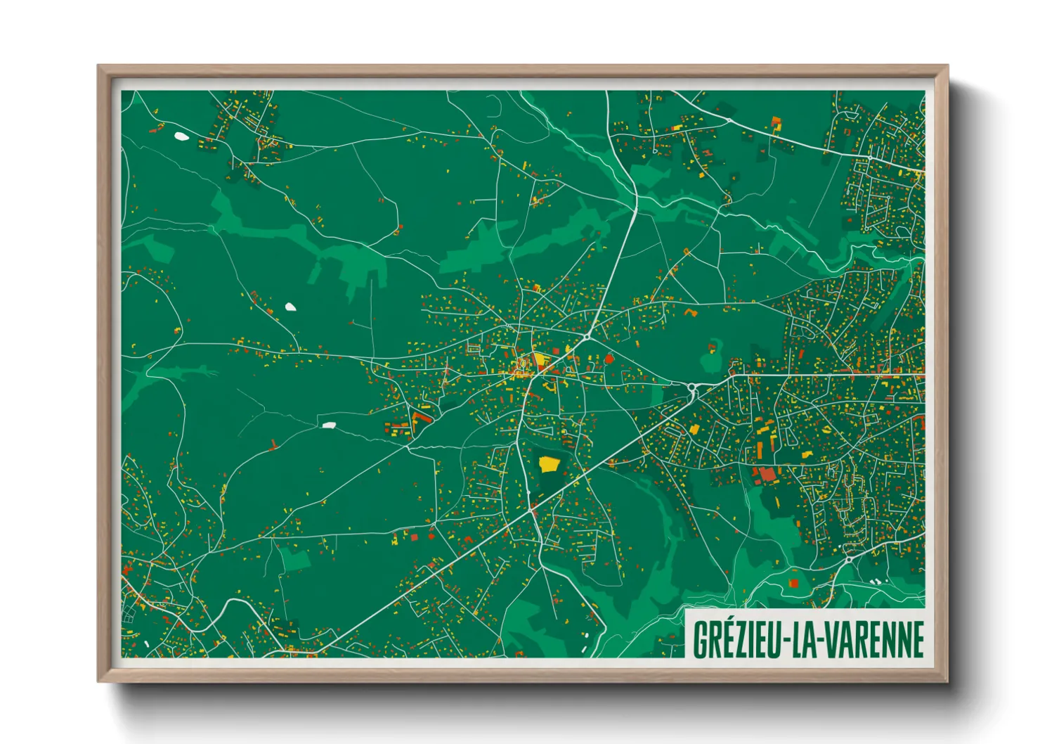 Une affiche de carte sur Grézieu-la-Varenne