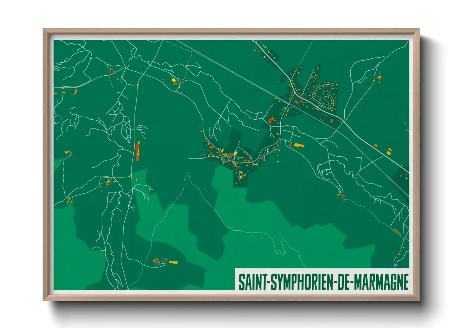 Une affiche de carte sur Saint-Symphorien-de-Marmagne