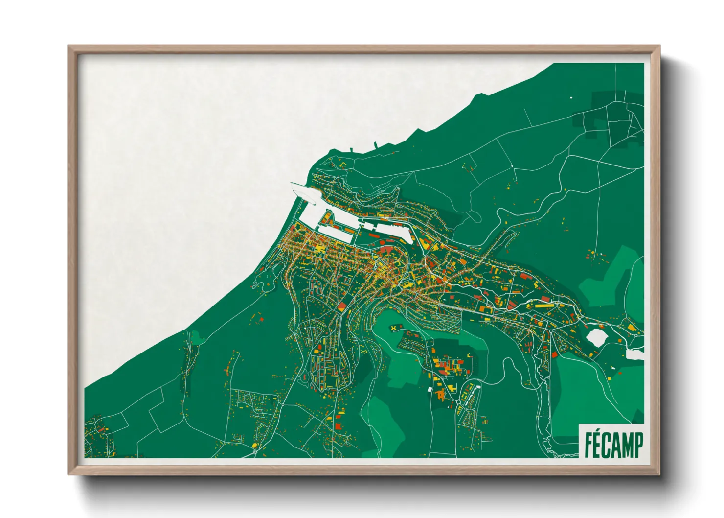 Une affiche de carte sur Fécamp