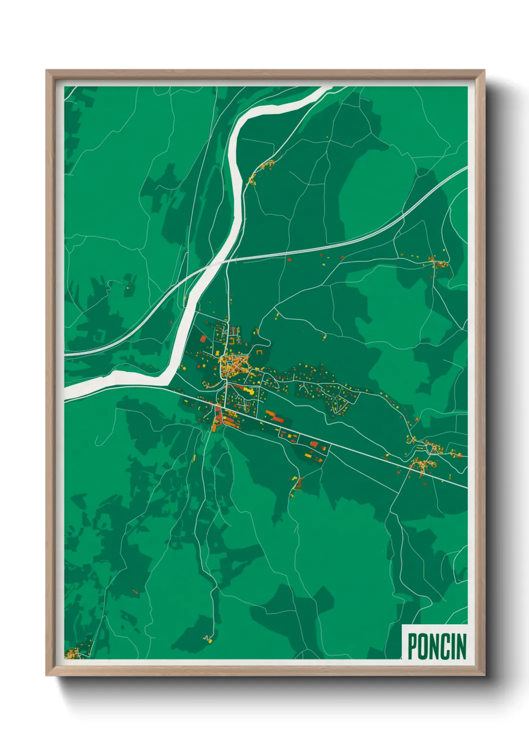 Une affiche de carte sur Poncin